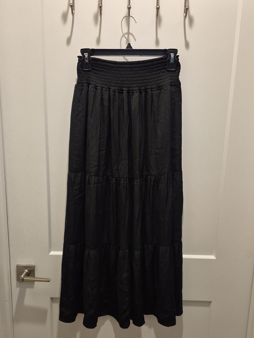 Liverpool Black Smocked Waist Tiered Maxi Skirt